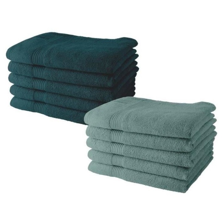 Lot de 10 serviettes de Toilette TODAY 50x90 cm 100% Coton - 5 paon +
