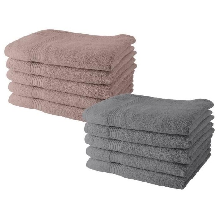 Lot de 10 serviettes de Toilette TODAY 50x90 cm 100% Coton - 5 roses d