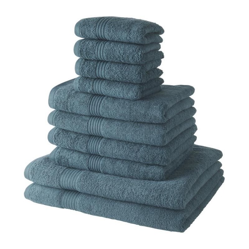 Lot de 4 Serviettes de bain TODAY 30x50 + 4 Serviettes de bain50x90 + 2 Draps de bain 70x130 cm 100% Coton - Paon