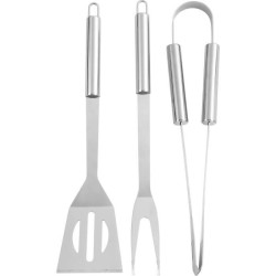 Valisette 3 ustensiles en acier inoxydable pour barbecue ou plancha (Spatule, pince, Pic.)