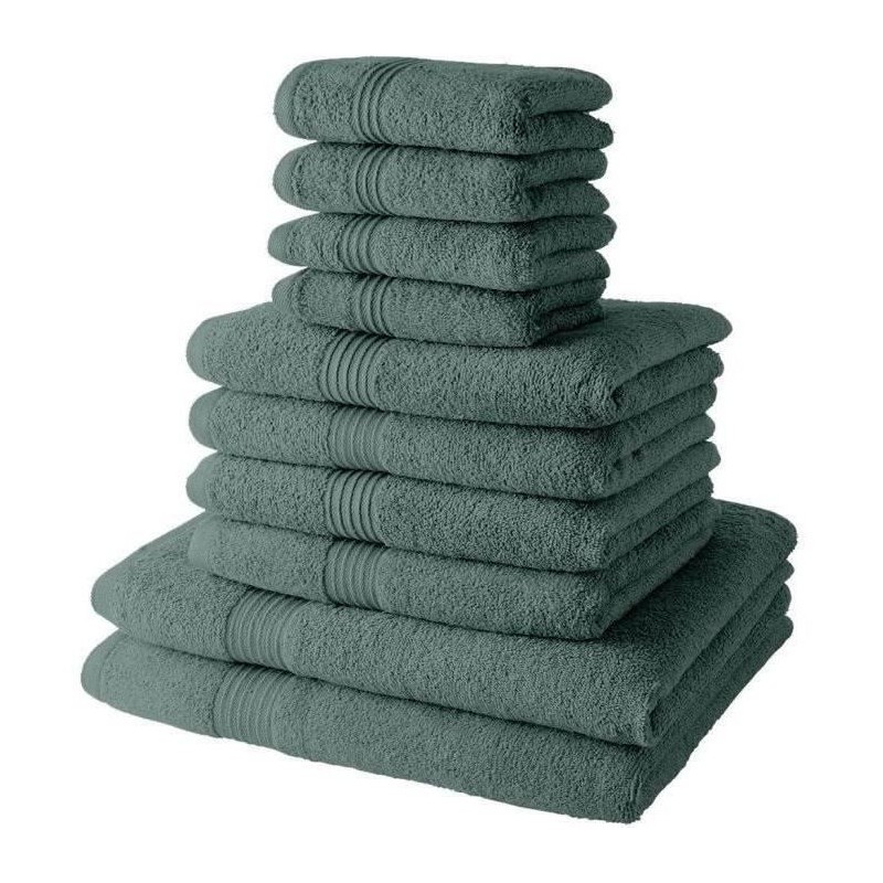 Lot de 4 Serviettes de bain TODAY 30x50 + 4 Serviettes de bain50x90 + 2 Draps de bain 70x130 cm 100% Coton - Céladon