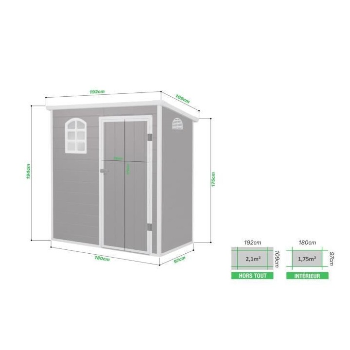 Abri de jardin en acier 2,12 m² - Plancher inclus - Gris foncé