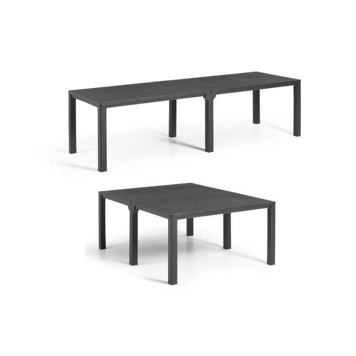 Table de jardin - rectangulaire - gris graphite - en résine finition