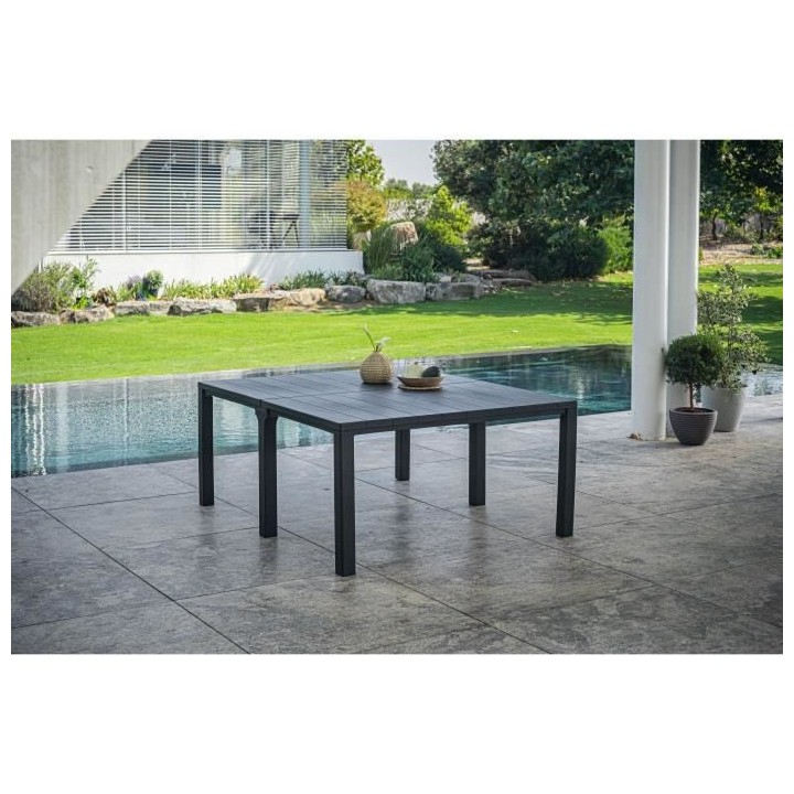 Table de jardin - rectangulaire - gris graphite - en résine finition