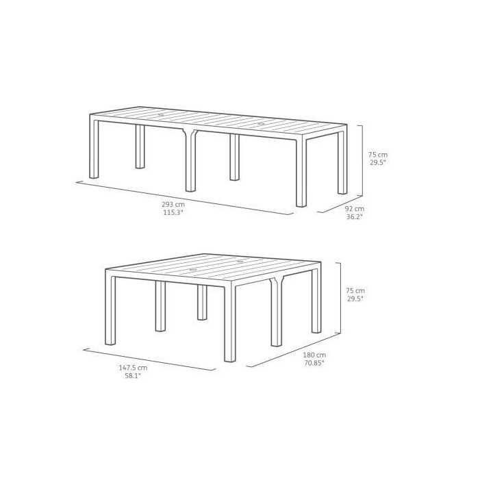 Table de jardin - rectangulaire - gris graphite - en résine finition