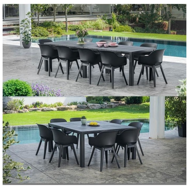 Table de jardin - rectangulaire - gris graphite - en résine finition