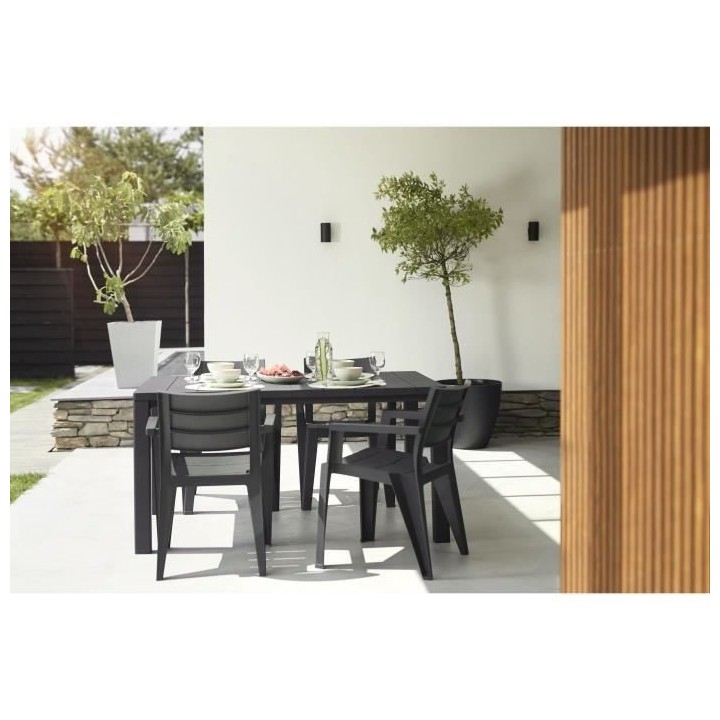 Table de jardin - rectangulaire - gris graphite - en résine finition