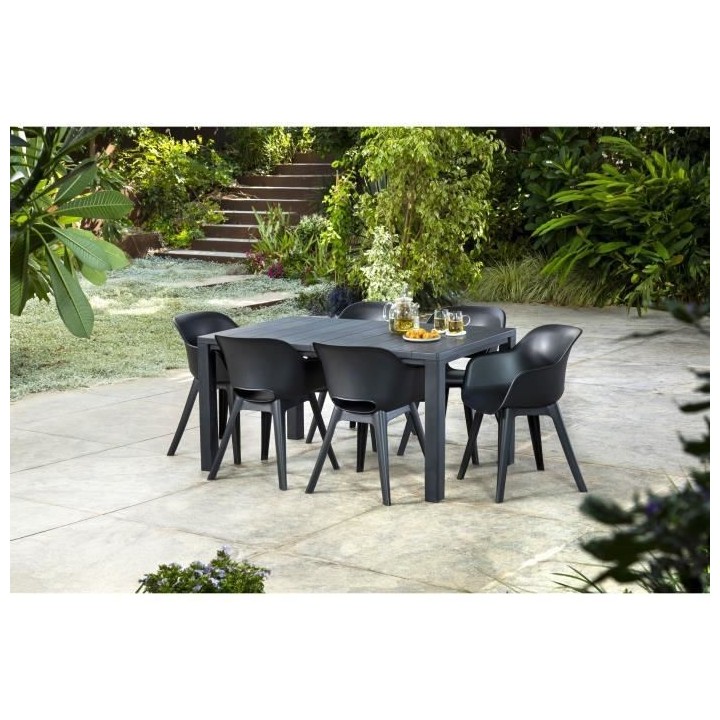 Table de jardin - rectangulaire - gris graphite - en résine finition