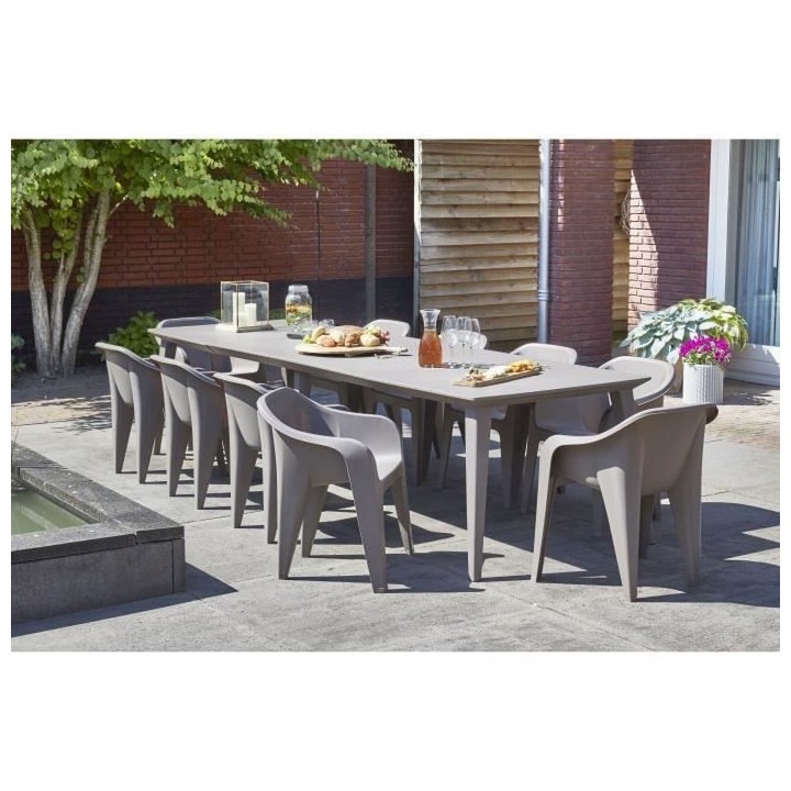 Table de jardin - rectangulaire 320 cm - cappuccino - en résine - 8 a