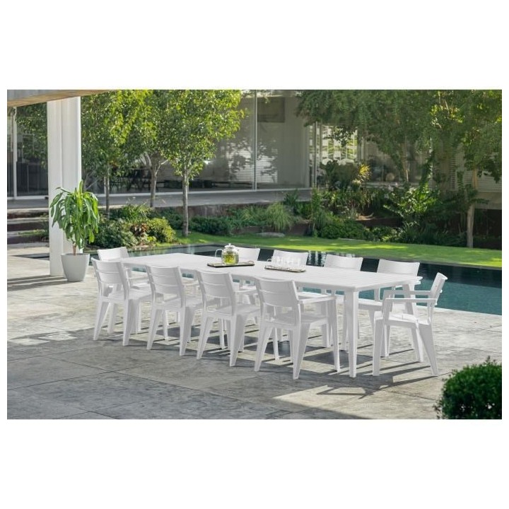 Table de jardin - rectangulaire - blanc - en résine - 8 a 10 personne