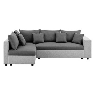 Canapé d'angle convertible gauche + coffre de rangement + 4 coussins