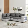 Canapé d'angle convertible gauche + coffre de rangement + 4 coussins - Tissu gris foncé et clair - L 250 x P 163 x H 88 cm - F