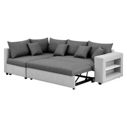 Canapé d'angle convertible gauche + coffre de rangement + 4 coussins - Tissu gris foncé et clair - L 250 x P 163 x H 88 cm - F