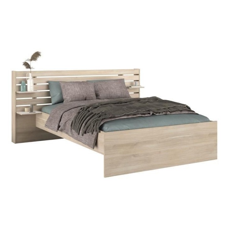 Lit adulte ESCALE 140x190/200 cm - Tete de lit + 2 tiroirs - Décor ch