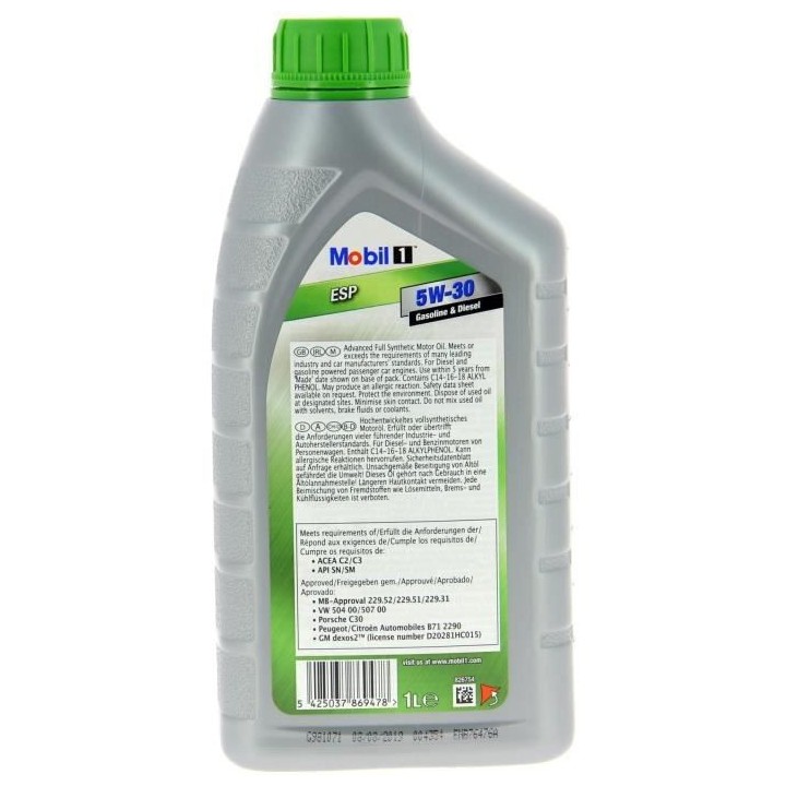 MOBIL Huile-Additif MOBIL 1 ESP - Synthetique / 5W30 / 1L