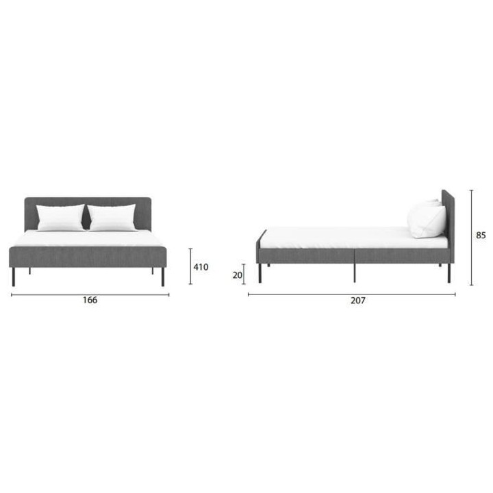 Lit adulte SIME - 160 x 200 cm - Sommier inclus - Gris