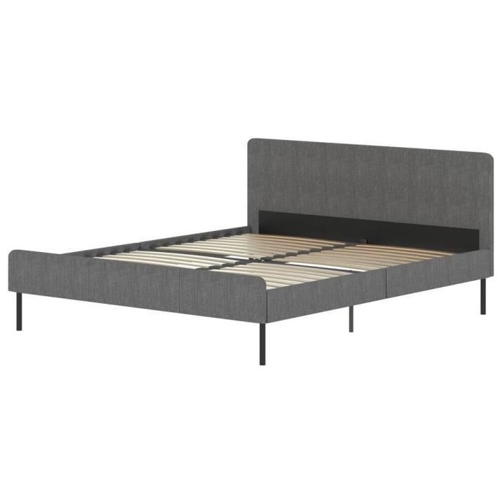 Lit adulte SIME - 160 x 200 cm - Sommier inclus - Gris