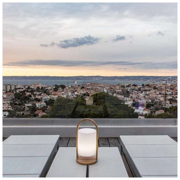 LUMISKY Lanterne sans fil LED Woody - H 37 cm - Blanc