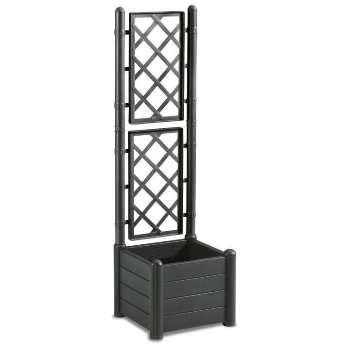 Bac a fleur carré ITALIA avec treillis - 30L - Plastique - Anthracite