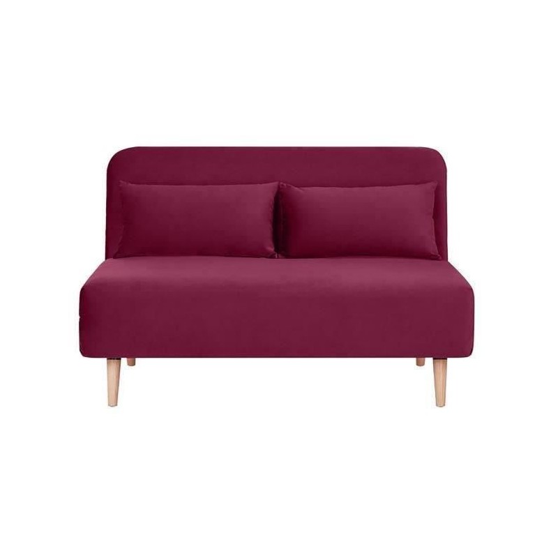 Banquette BZ 2 places - Style scandinave - Velours rose foncé - L 130 x P 90 x 81 cm - DEPLO