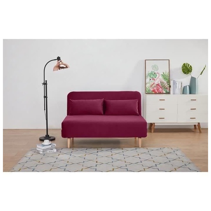 Banquette BZ 2 places - Style scandinave - Velours rose foncé - L 130