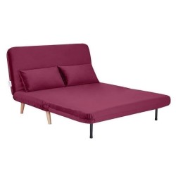 Banquette BZ 2 places - Style scandinave - Velours rose foncé - L 130 x P 90 x 81 cm - DEPLO