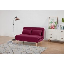 Banquette BZ 2 places - Style scandinave - Velours rose foncé - L 130 x P 90 x 81 cm - DEPLO