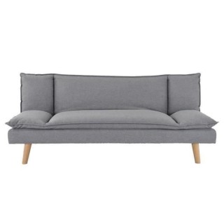 Banquette convertible clic-clac 3 places - Tissu gris et pieds en bois