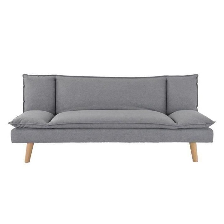 Banquette convertible clic-clac 3 places - Tissu gris et pieds en bois