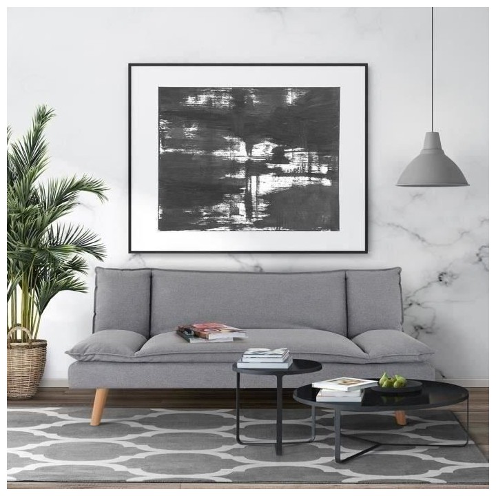 Banquette convertible clic-clac 3 places - Tissu gris et pieds en bois