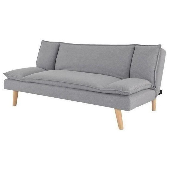 Banquette convertible clic-clac 3 places - Tissu gris et pieds en bois