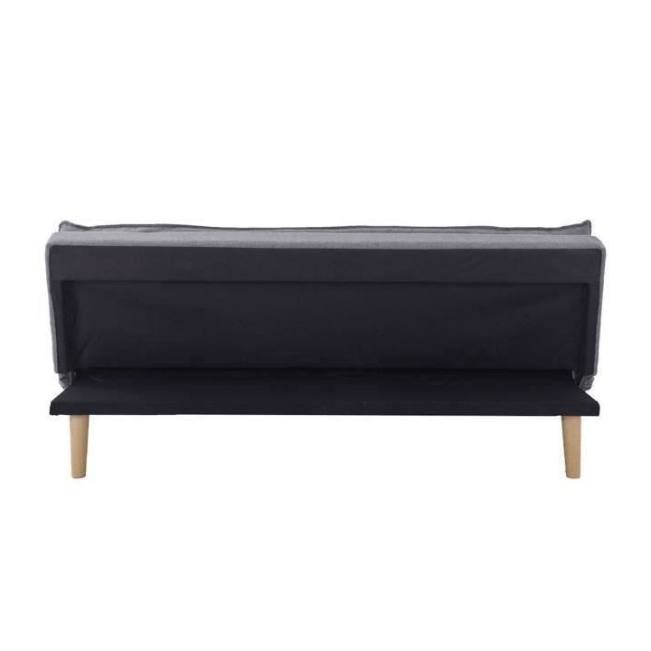 Banquette convertible clic-clac 3 places - Tissu gris et pieds en bois