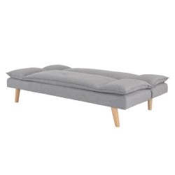 Banquette convertible clic-clac 3 places - Tissu gris et pieds en bois - L 181 x P 90 x H 74 cm - TINA