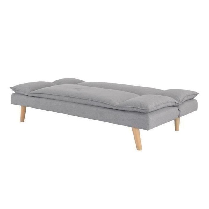Banquette convertible clic-clac 3 places - Tissu gris et pieds en bois