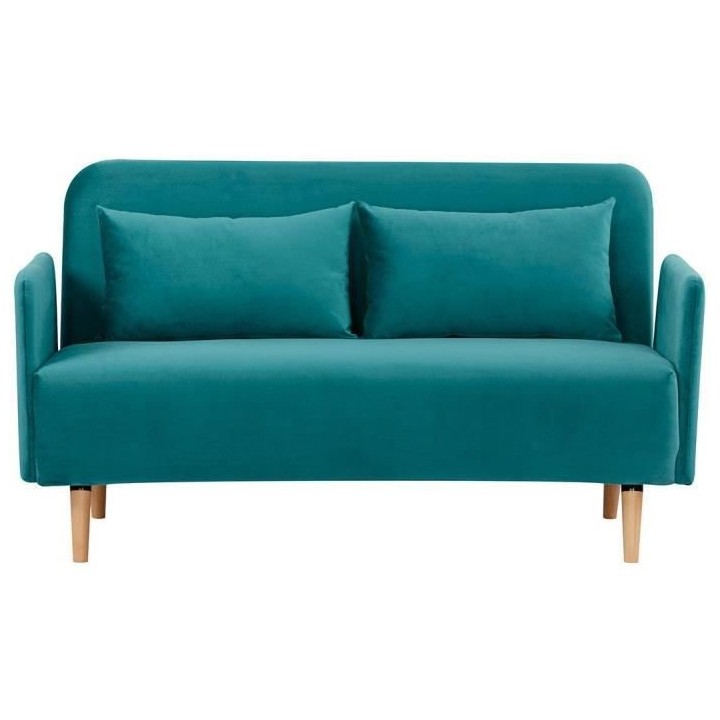 Canapé BZ DEPLO 2 places - Tissu bleu canard 140 - L 152 x P 90 x H 8