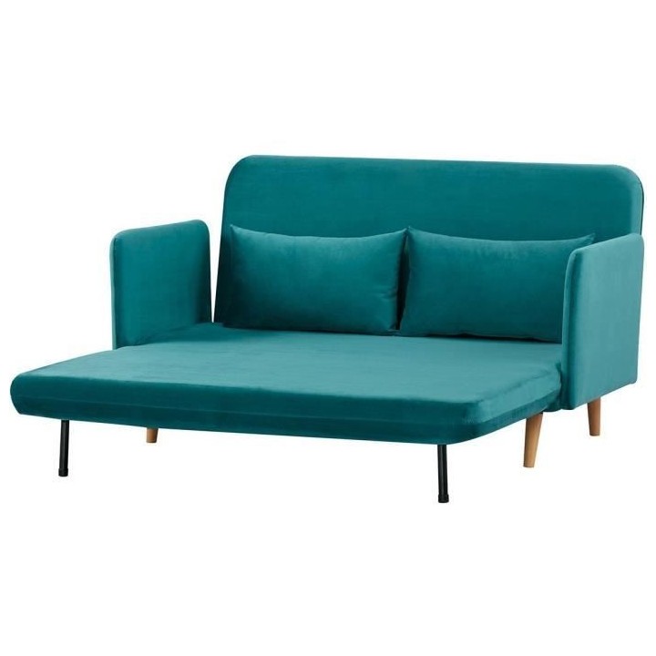 Canapé BZ DEPLO 2 places - Tissu bleu canard 140 - L 152 x P 90 x H 8