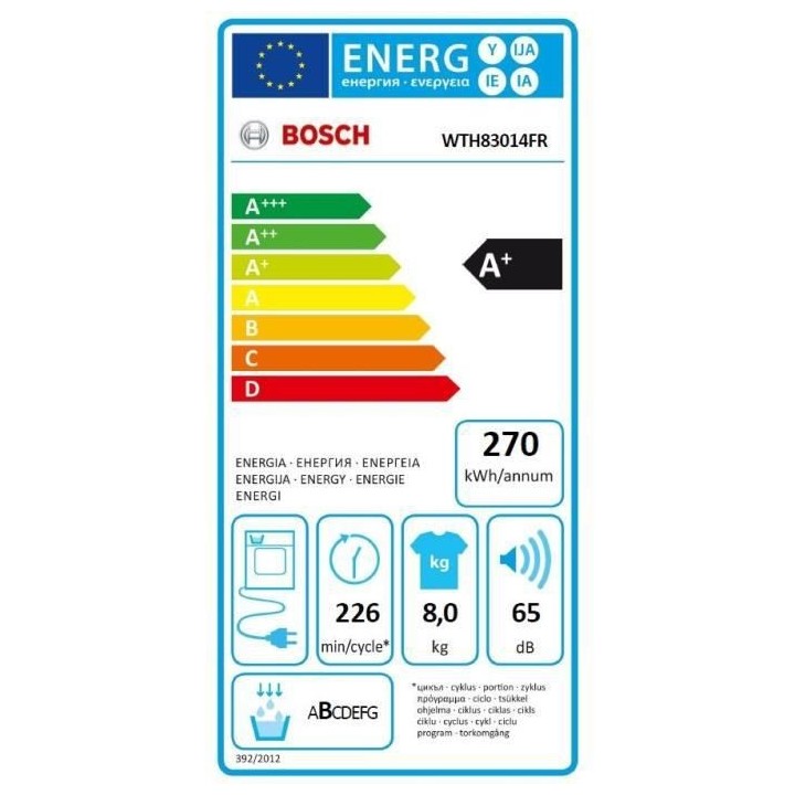 Seche-linge pompe a chaleur BOSCH WTH83014FR SER4 - 8 kg - Classe A+ -