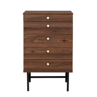 Chiffonnier 4 tiroirs avec miroir - Décor Noyer - Pieds métal - L 50