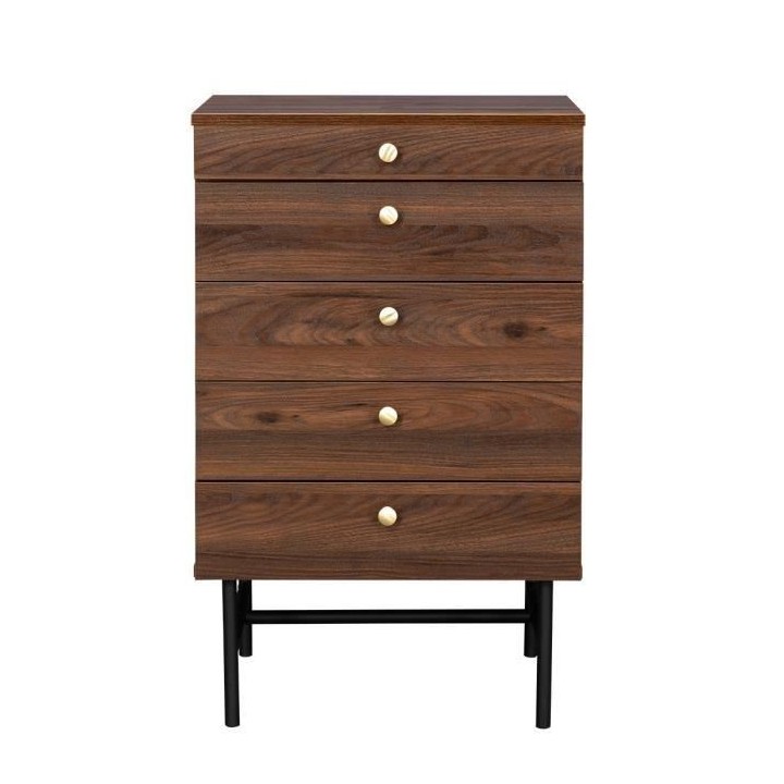 Chiffonnier 4 tiroirs avec miroir - Décor Noyer - Pieds métal - L 50