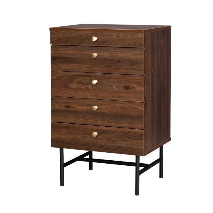 Chiffonnier 4 tiroirs avec miroir - Décor Noyer - Pieds métal - L 50