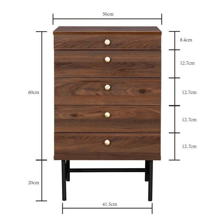 Chiffonnier 4 tiroirs avec miroir - Décor Noyer - Pieds métal - L 50