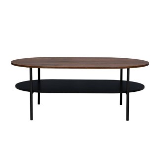 Table basse 2 plateaux - Décor Noyer et pied en métal - Contemporain