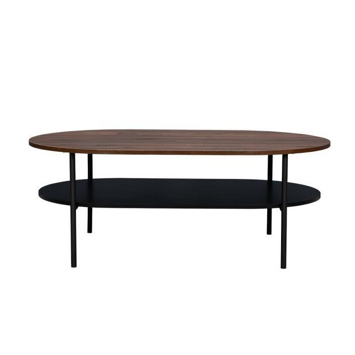Table basse 2 plateaux - Décor Noyer et pied en métal - Contemporain