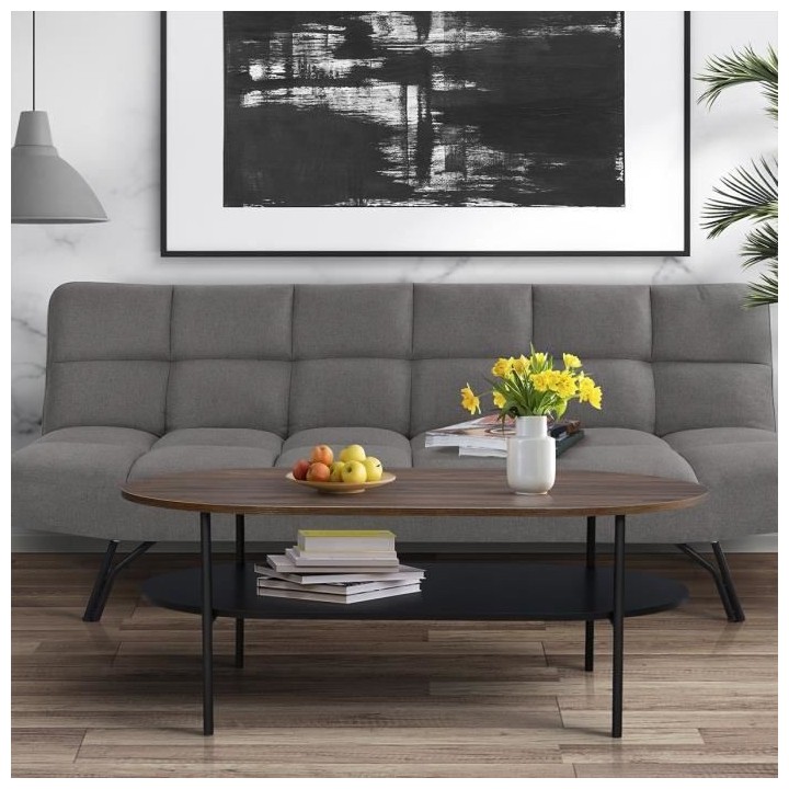 Table basse 2 plateaux - Décor Noyer et pied en métal - Contemporain