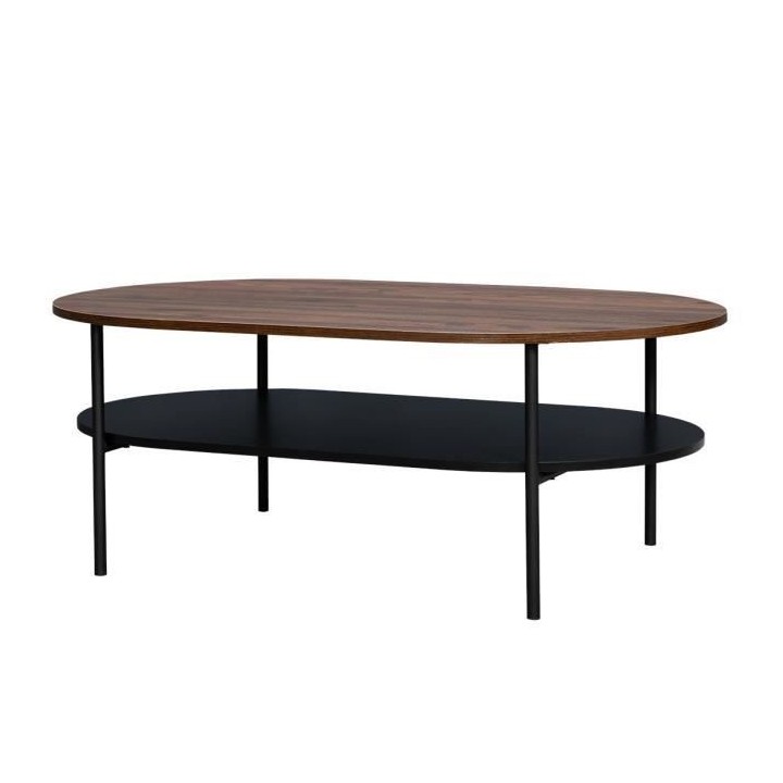 Table basse 2 plateaux - Décor Noyer et pied en métal - Contemporain