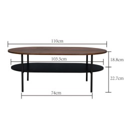 Table basse 2 plateaux - Décor Noyer et pied en métal - Contemporain - L 110 x P 70 x H 40 - LODGE