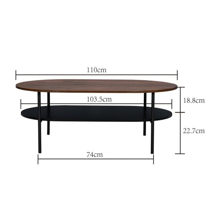 Table basse 2 plateaux - Décor Noyer et pied en métal - Contemporain