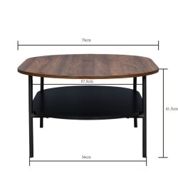 Table basse 2 plateaux - Décor Noyer et pied en métal - Contemporain - L 110 x P 70 x H 40 - LODGE