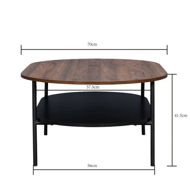 Table basse 2 plateaux - Décor Noyer et pied en métal - Contemporain