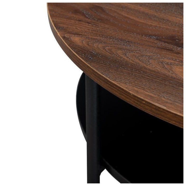 Table basse 2 plateaux - Décor Noyer et pied en métal - Contemporain